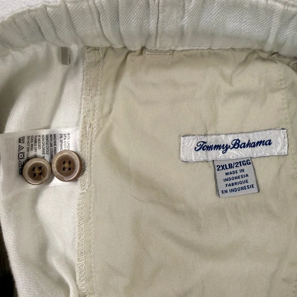 Tommy Bahama Men's 2XLB White Linen Blend Drawstring Beach Pants Relaxed Fit